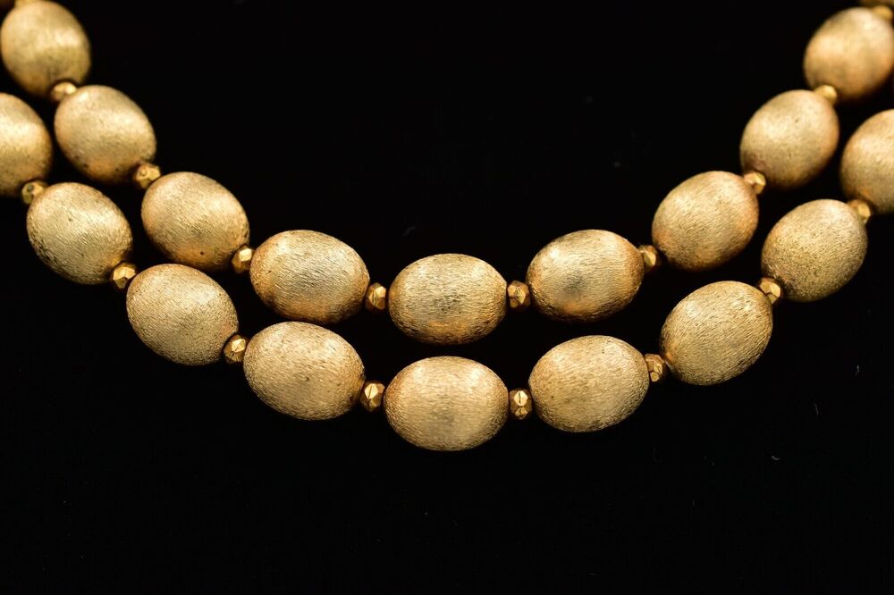 Crown Trifari Vintage Necklace Beaded Brished Gold Textured Layered Signed BinK